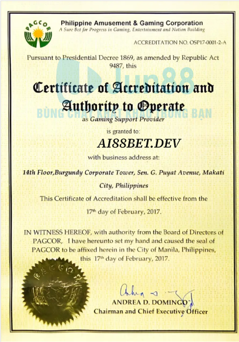 giấy phép chứng nhận pagcor cho ai88bet